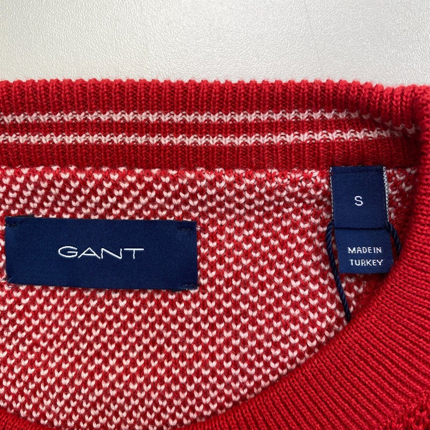 GANT Red Cotton Pique Crew Neck Sweater Jumper Size S