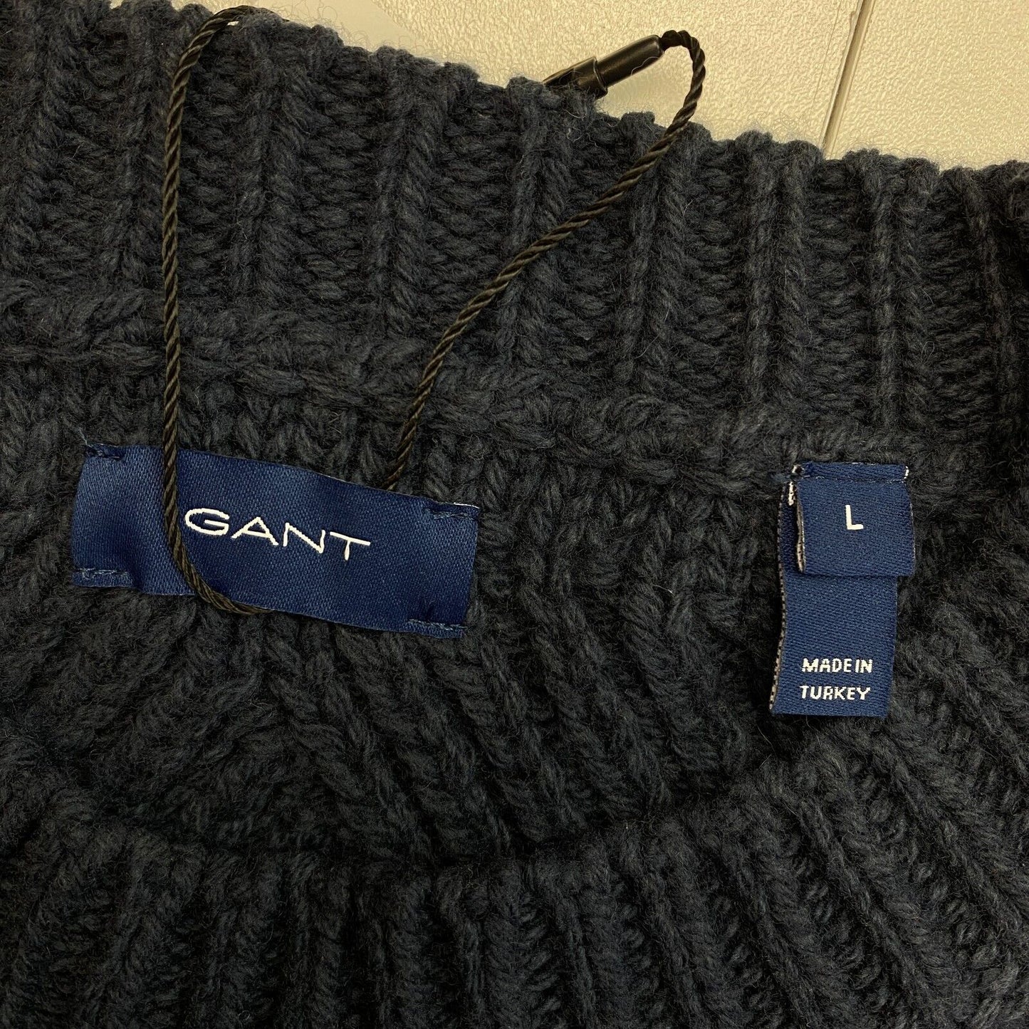 GANT Pullover mit Rundhalsausschnitt und grafischem Zopfmuster, Marineblau, Größe L