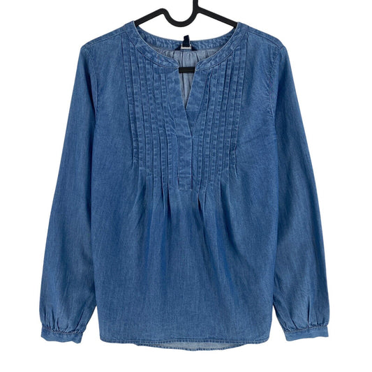 NAUTICA Dunkelblaue Bluse, 100 % Baumwolle, V-Ausschnitt, Größe S