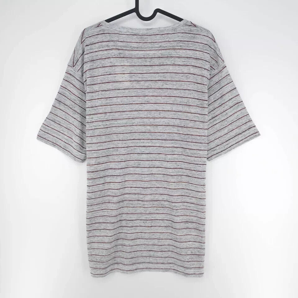 GANT Mens Grey Striped 100 % Linen Crew Neck T Shirt Size M