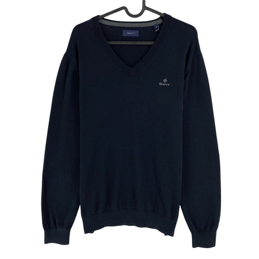 GANT Marineblauer Pullover aus Baumwolle mit V-Ausschnitt, Größe M