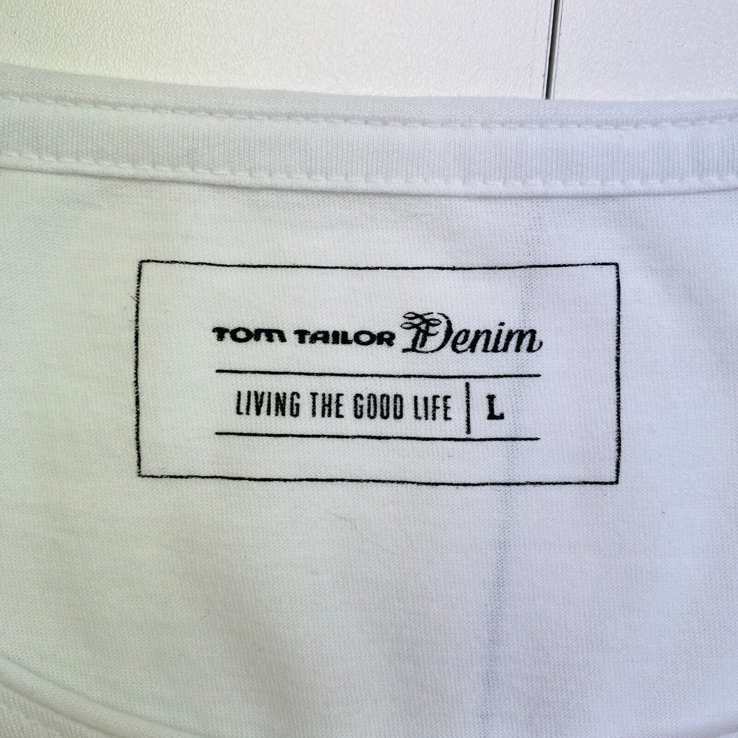 TOM TAILOR Denim Men White Print Short Sleeves Crew Neck T Shirt Size L