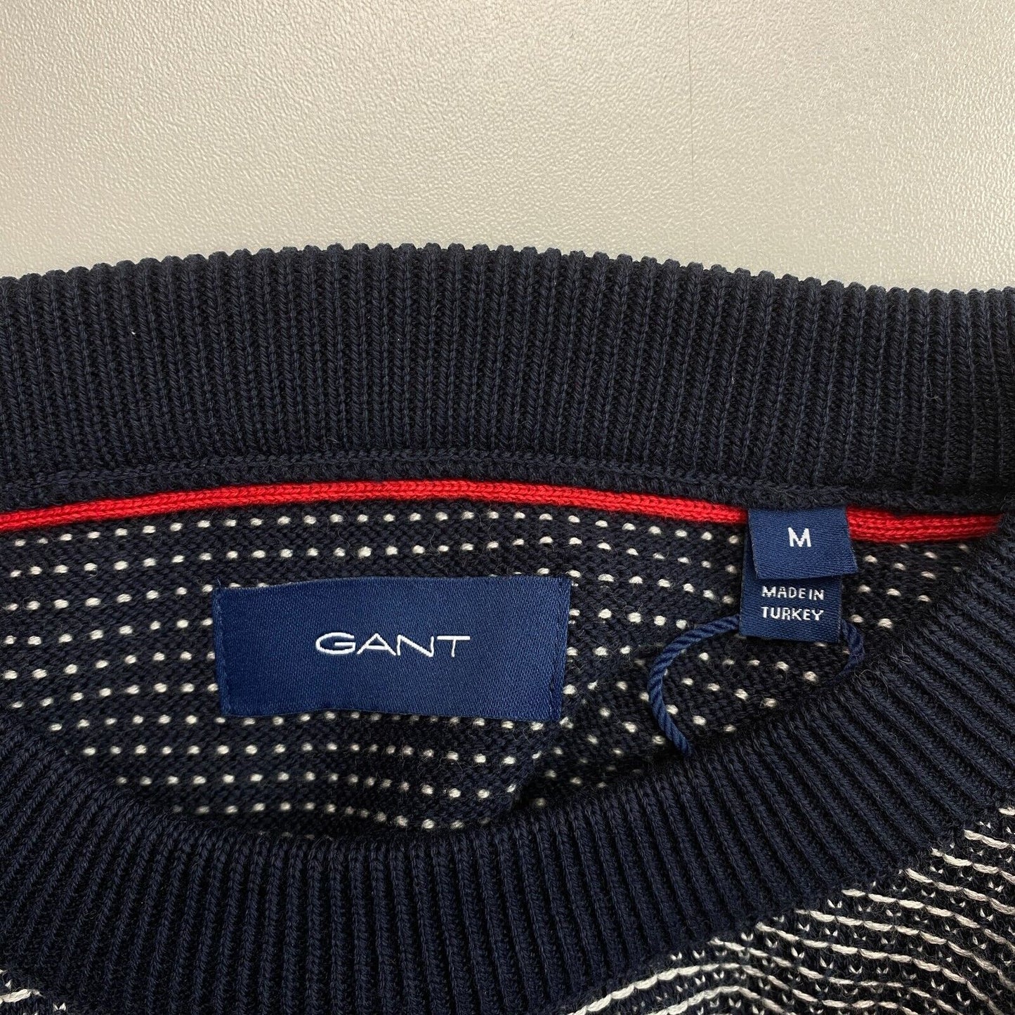 GANT Navy Blue Light Texture Crew Neck Sweater Jumper Size M