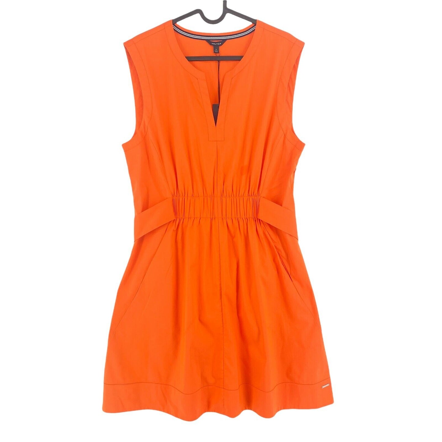 NAUTICA Orange V Neck Sleeveless Belted Dress Size L