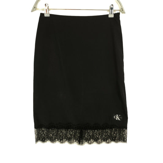 CALVIN KLEIN Black Slip With Lace Hem Skirt Size S