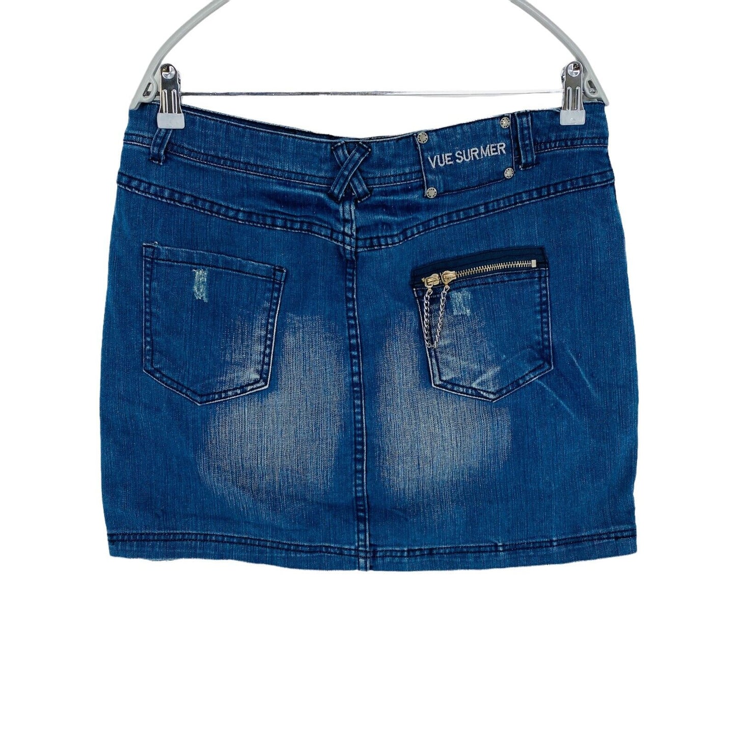 VUE SUR MER Blue Cotton Blend Straight Denim Skirt Size EU 42 UK 14 US 12