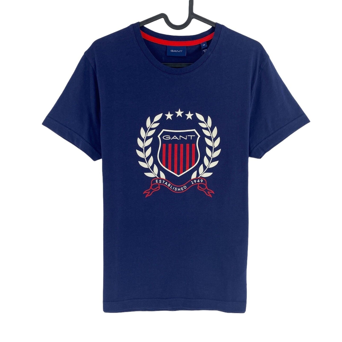 GANT T-shirt à col rond avec logo bleu marine et écusson Taille XS