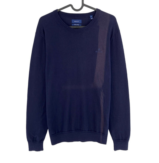 GANT Marineblauer Pima Lux Pullover mit Rundhalsausschnitt und Kontrastmuster, Größe M