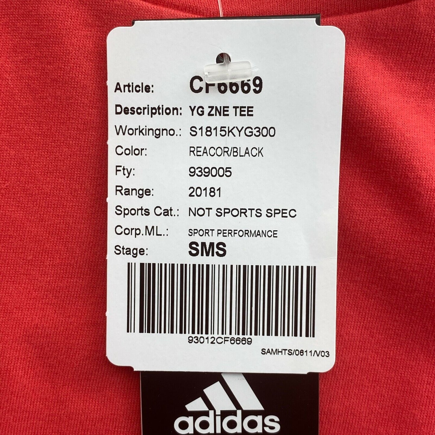 Adidas Red Crew Neck T Shirt Size 11 - 12 Years