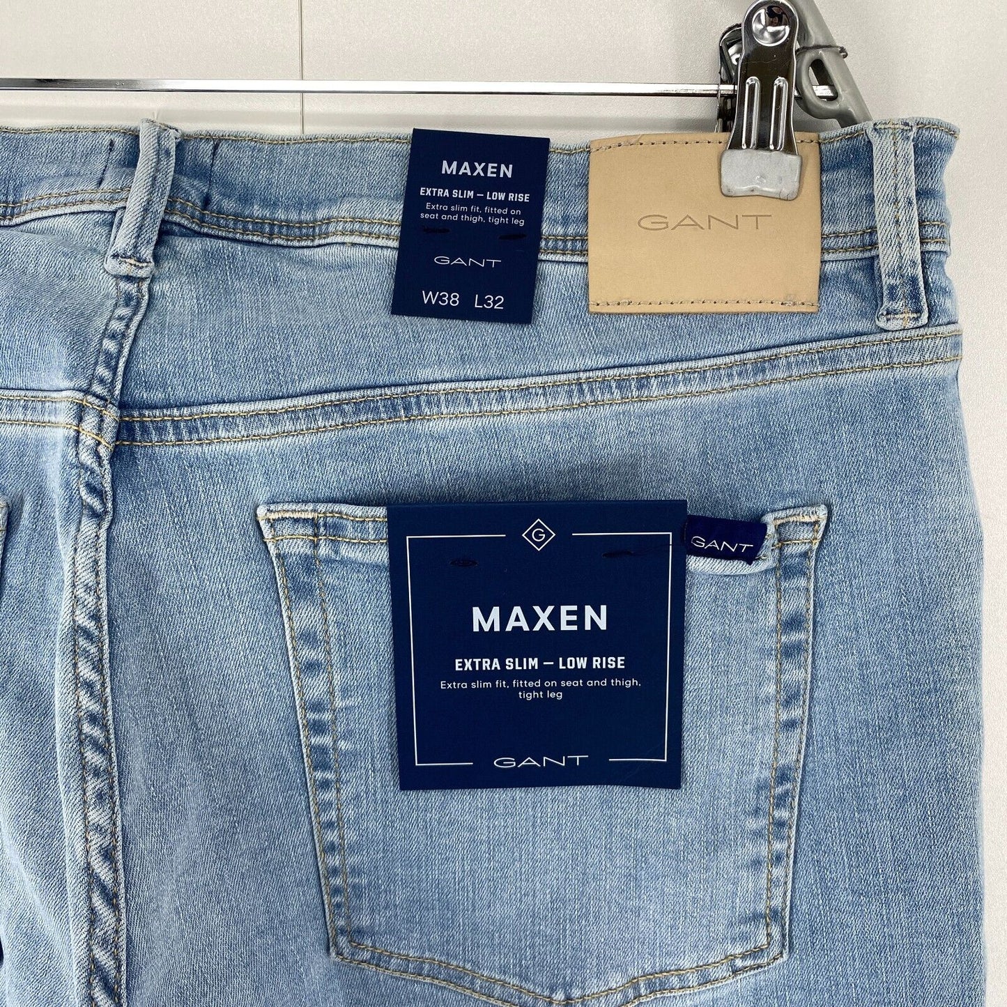 GANT MAXEN Light Blue Stretch Extra Slim Fit Jeans W38 L32