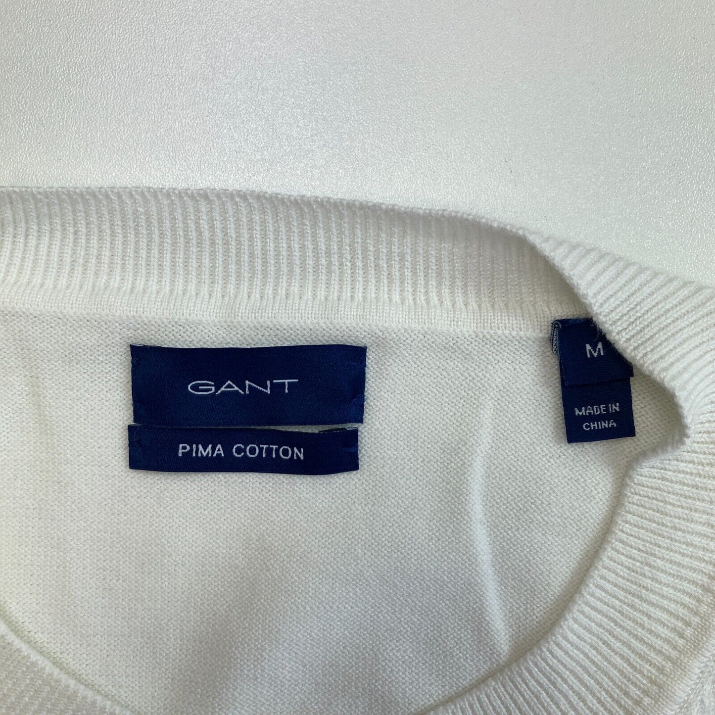 GANT White Light Cotton Crew Neck Cardigan Sweater Pullover Size M