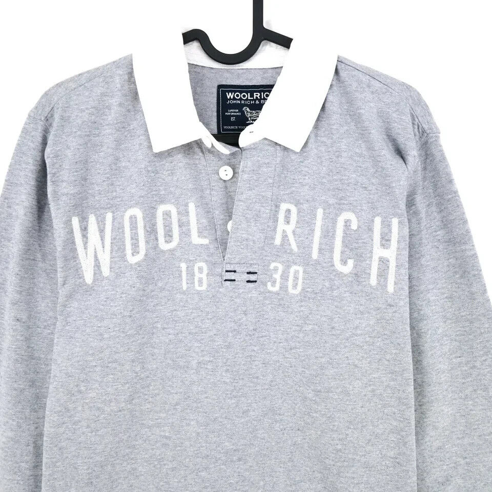 WOOLRICH Mens Grey Logo Rugby Polo Neck Jumper Sweater Pullover Size M