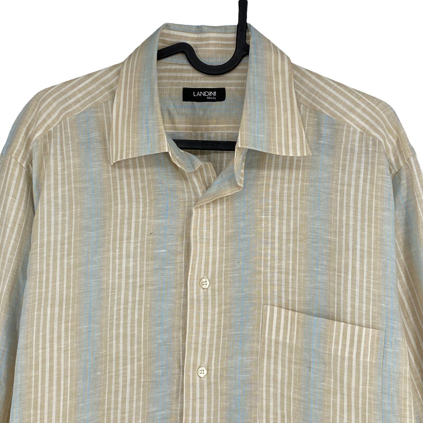 LANDINI Beige Striped Cotton Linen Shirt Size M