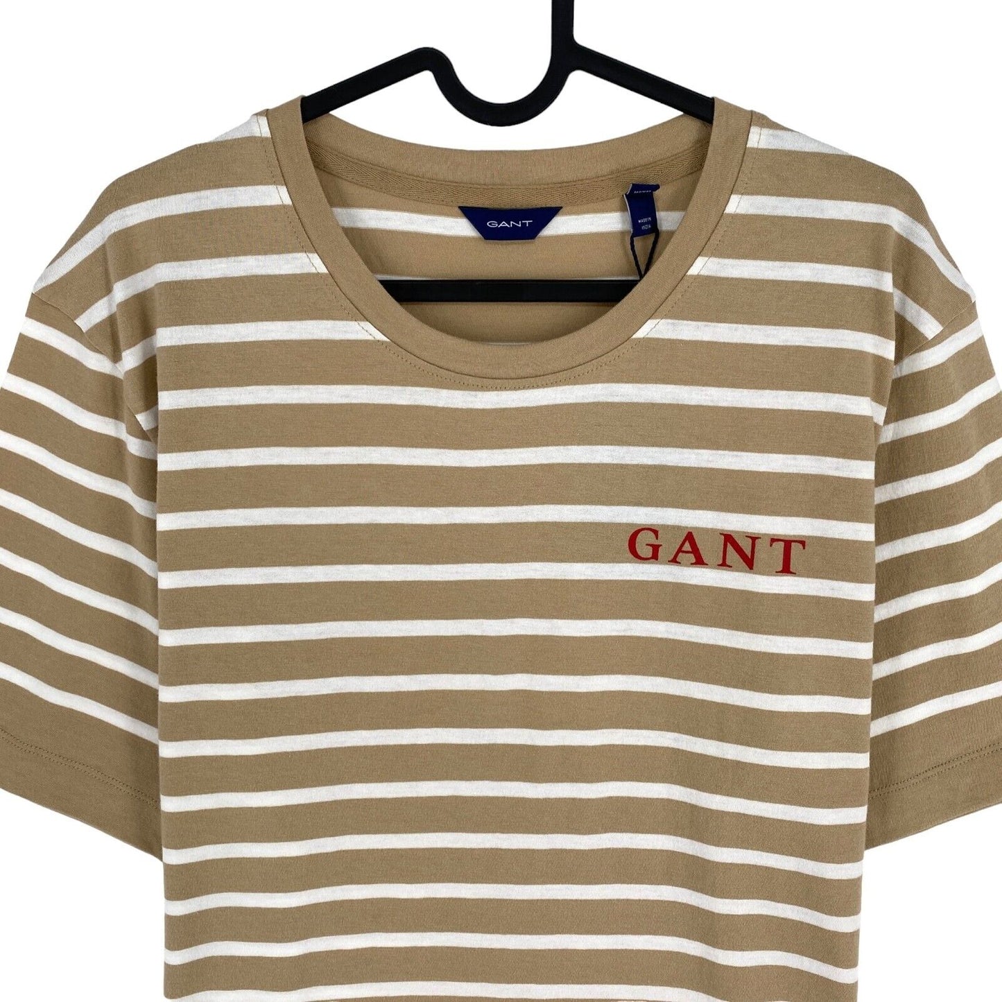 GANT Women Brown Logo Striped Crew Neck SS T Shirt Size L