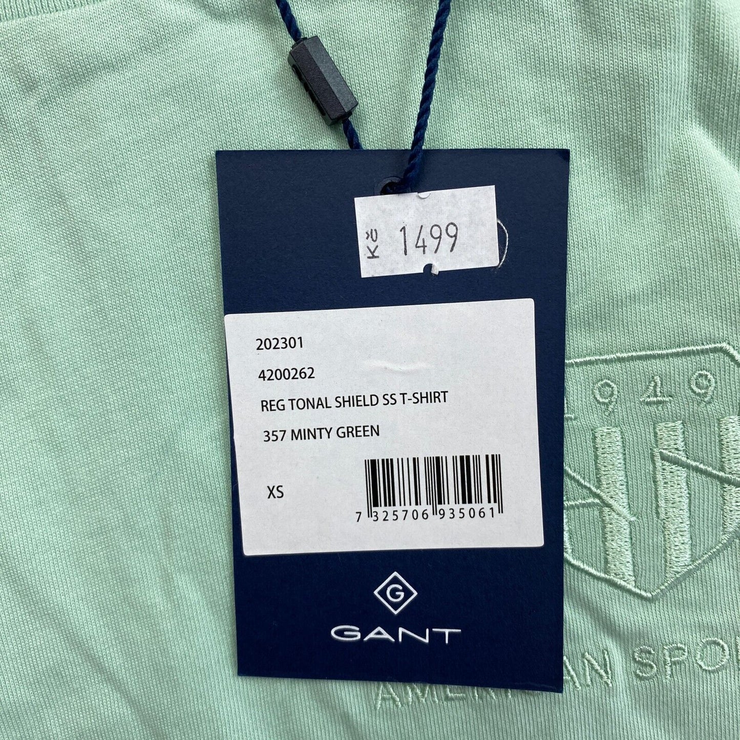 GANT Women Green Reg Tonal Shield Crew Neck Short Sleeve T Shirt Size XS