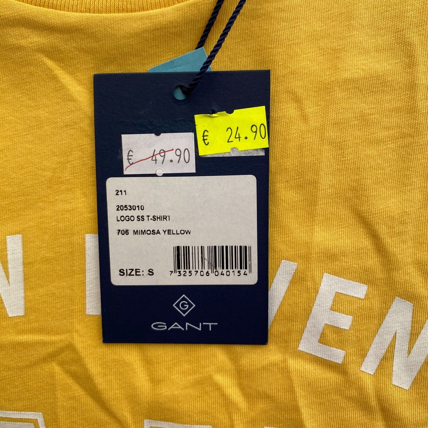 GANT Men Yellow Logo Crew Neck Short Sleeves T-Shirt Size S