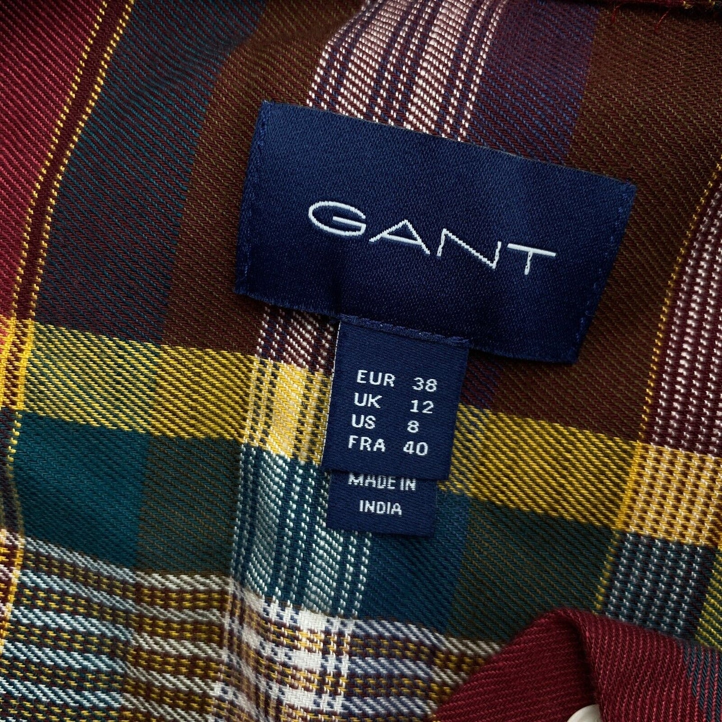 GANT Rotes Winter-Twill-Madras-Kariertes Longhemd, Größe EU 38, UK 12, US 8