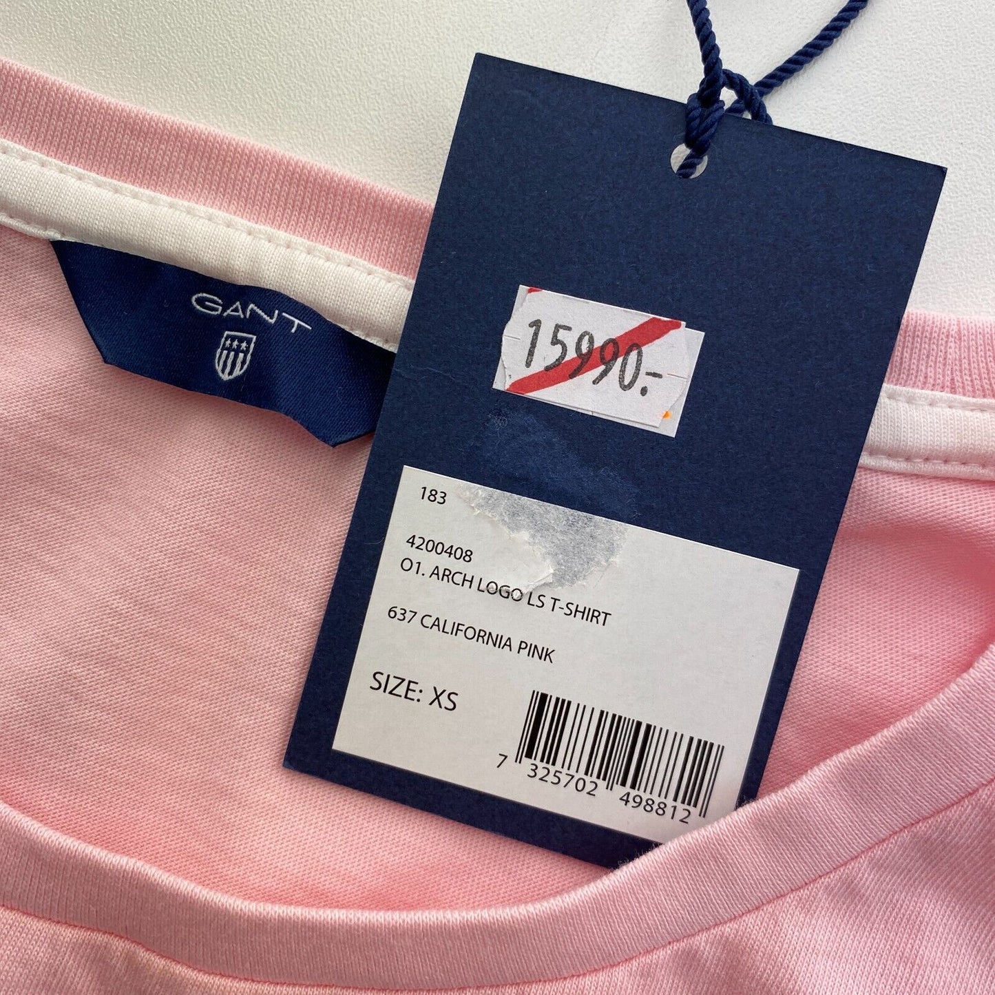 GANT T-Shirt mit Rundhalsausschnitt und langen Ärmeln, Rosa, Bogen-Logo, Größe XS