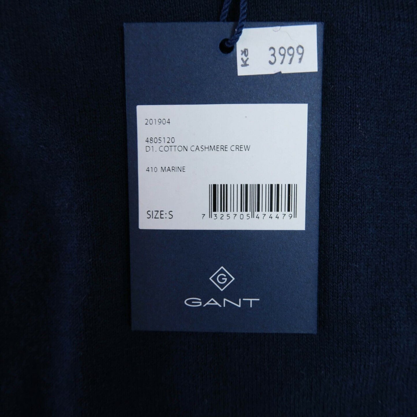 GANT Navy Blue Crew Neck Cotton Cashmere Blend Sweater Jumper Size S