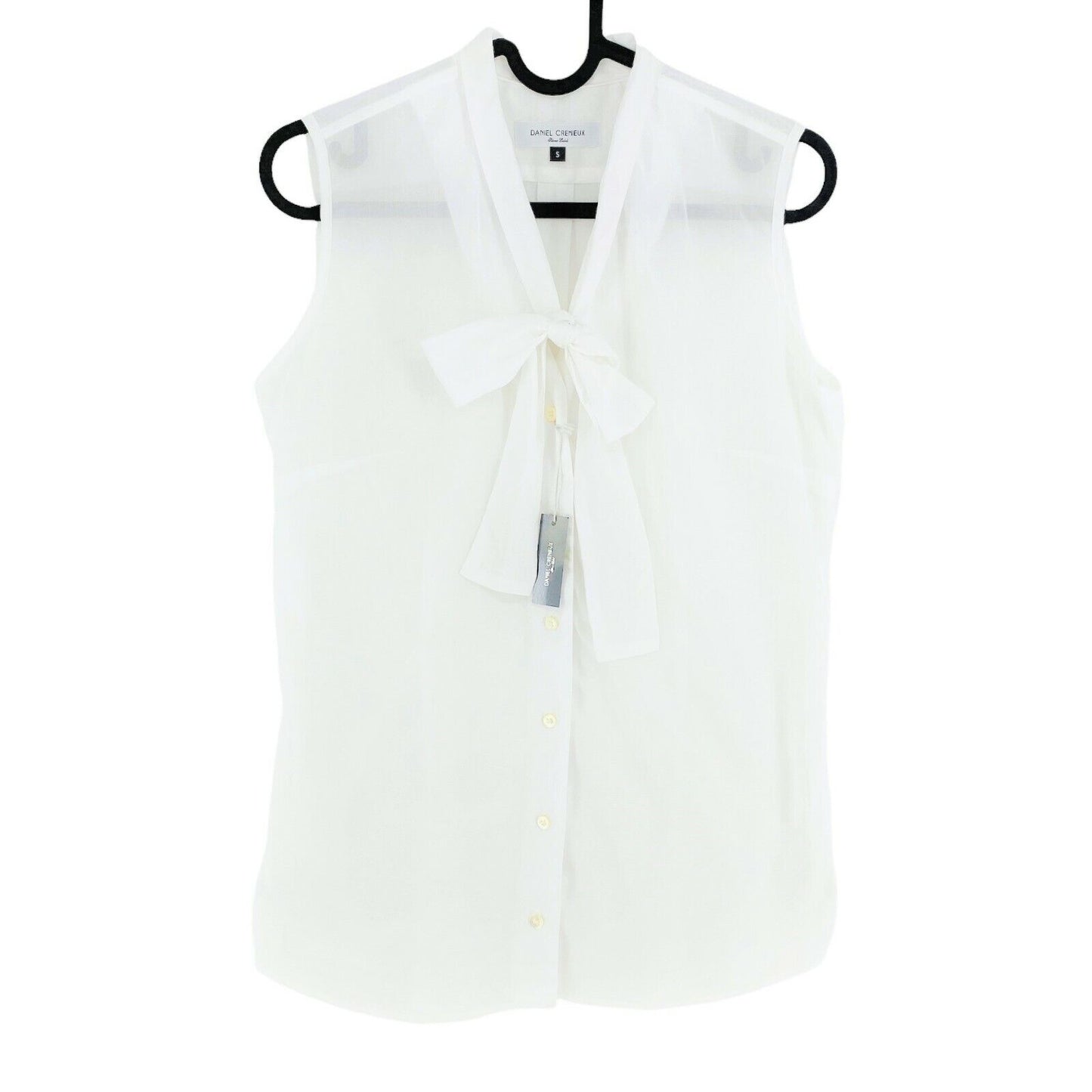 DANIEL CREMIEUX White Bow Sleeveless Transparent Shirt Size S M L