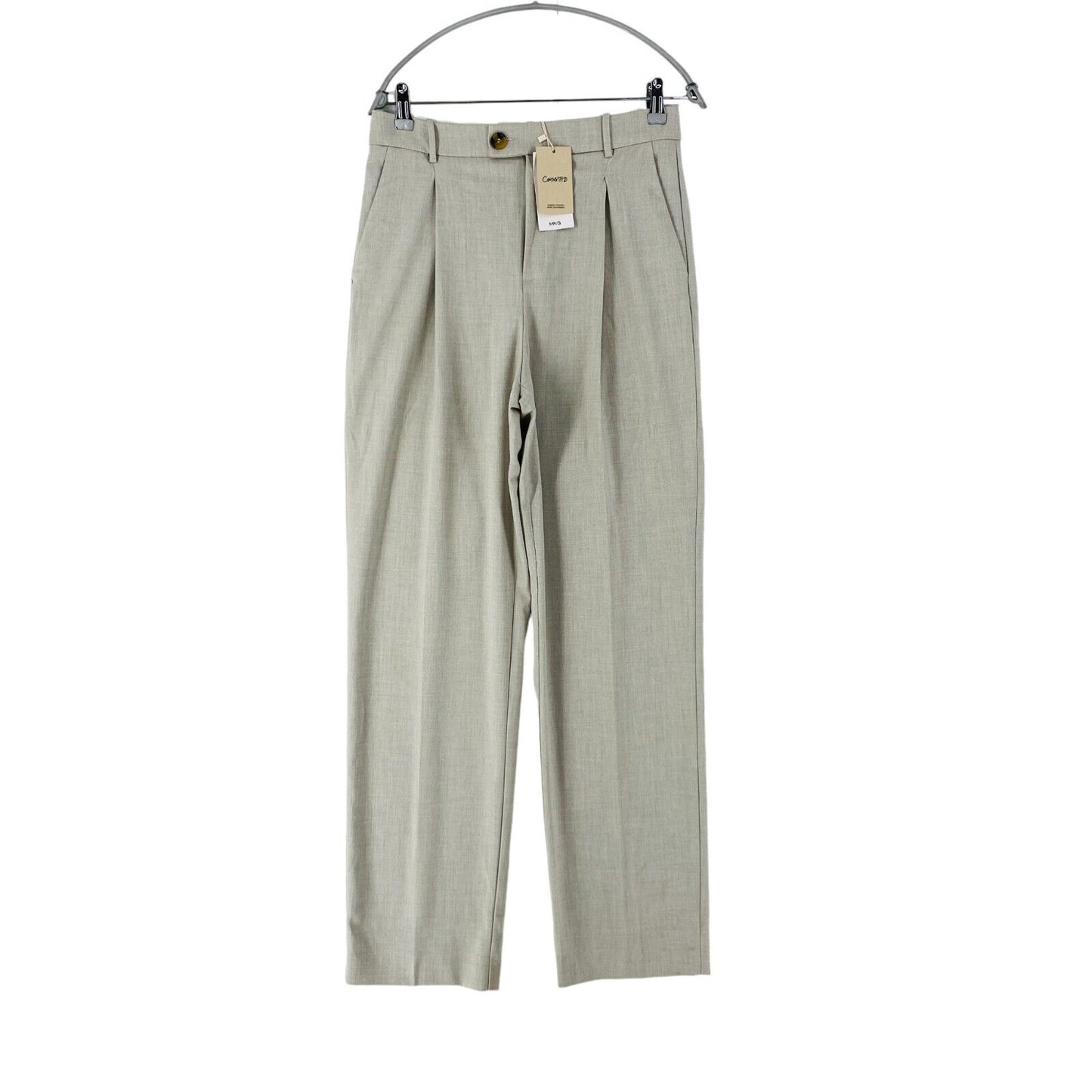 MANGO Women Grey Regular Straight Fit Dress Trousers Size EUR 36 US 4 UK 8 W29