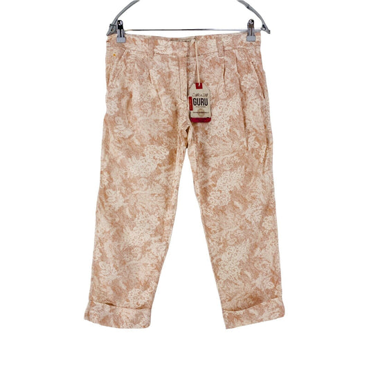 RRP €109 GURU Women Pink Floral Graphic Regular Fit Chino Cropped Trousers W27