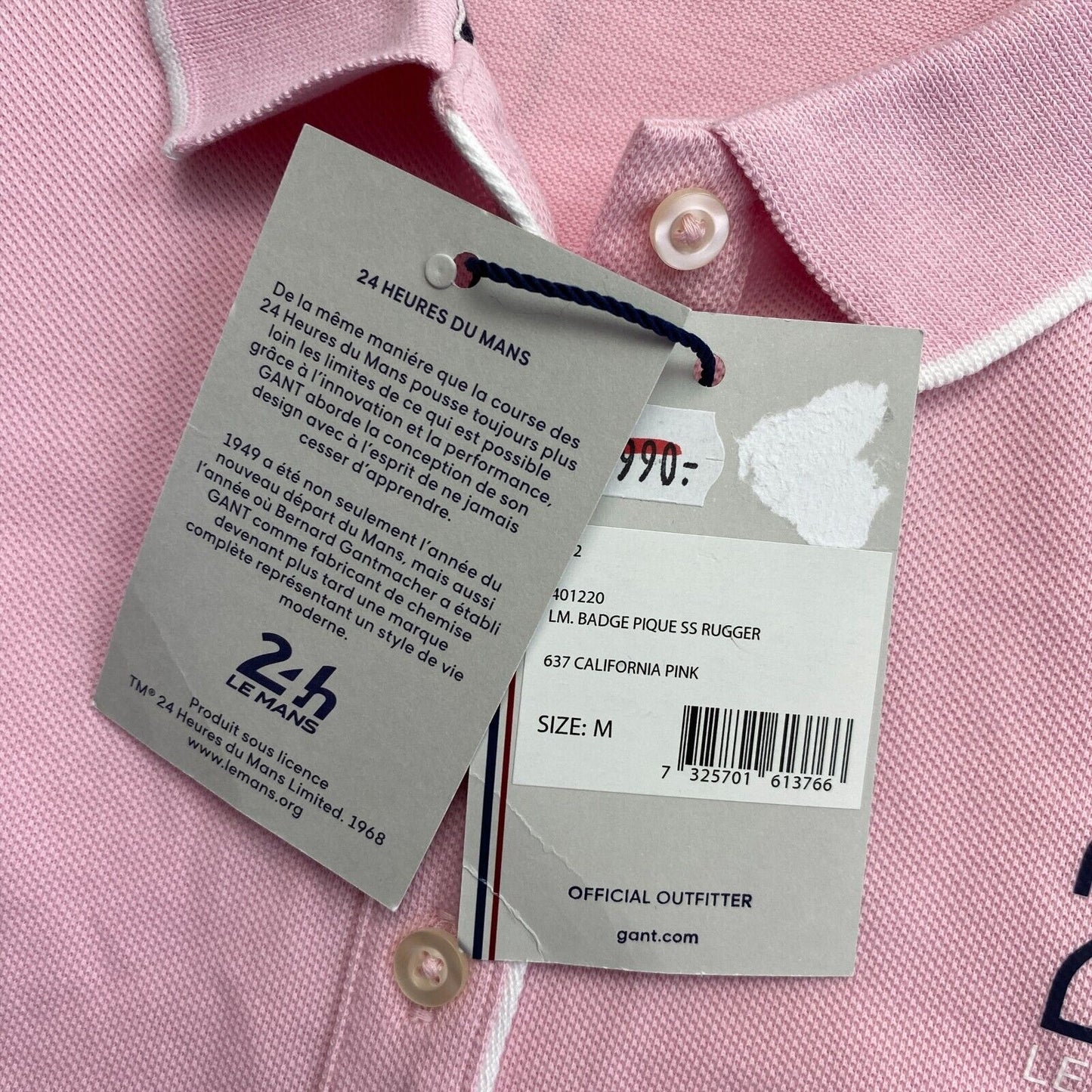 GANT x LE MANS Pink Tech Prep Badge Pique Polo Shirt Size M