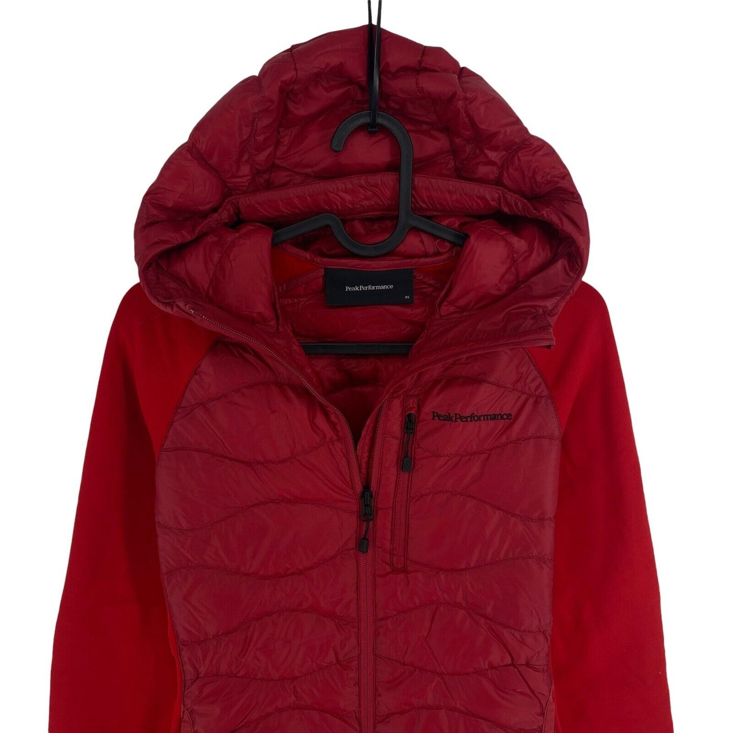 Peak Performance Women Red Helium Down Hybrid Hood Jacket Size XS