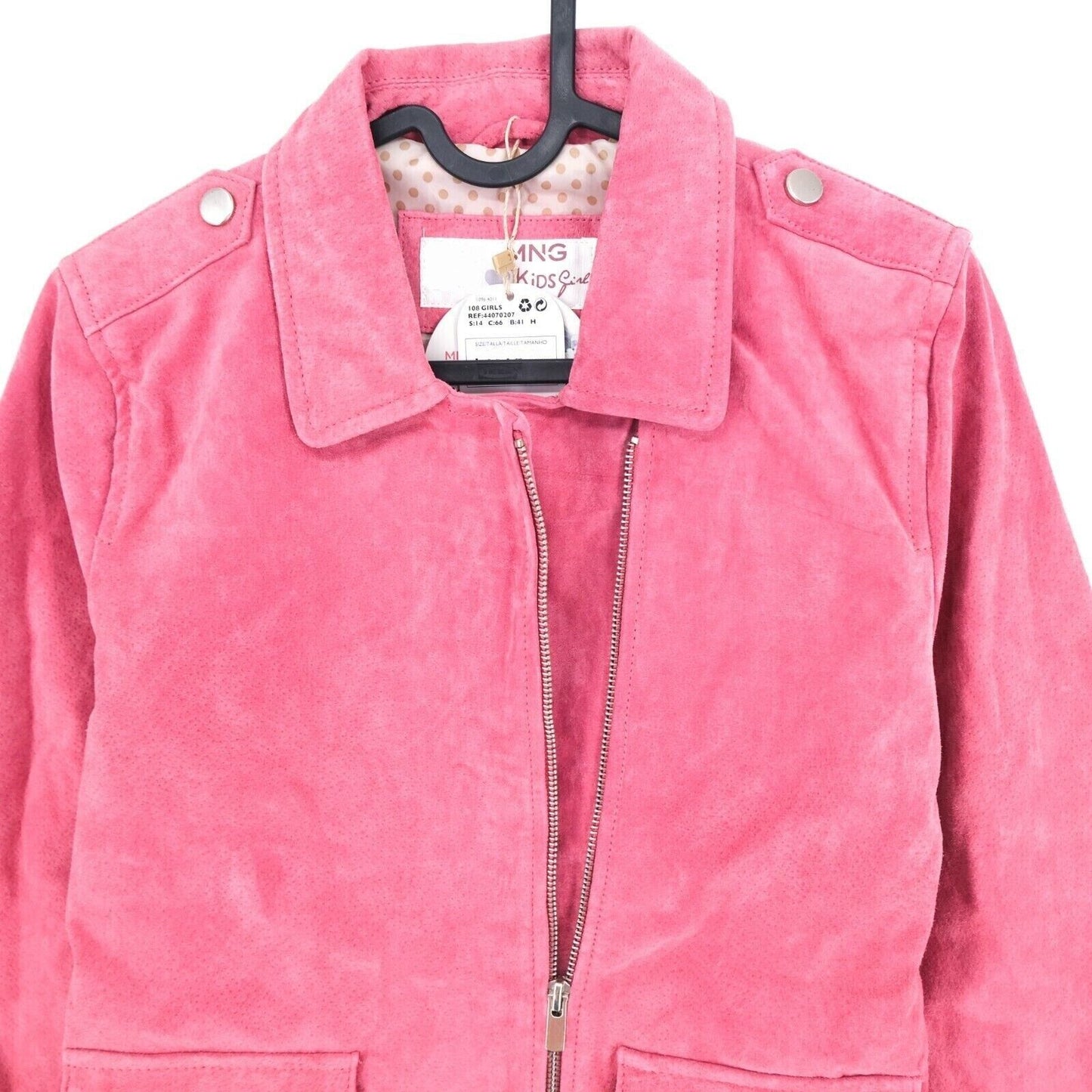 MANGO Girls Pink Leather Biker Jacket Size 11-12 Years