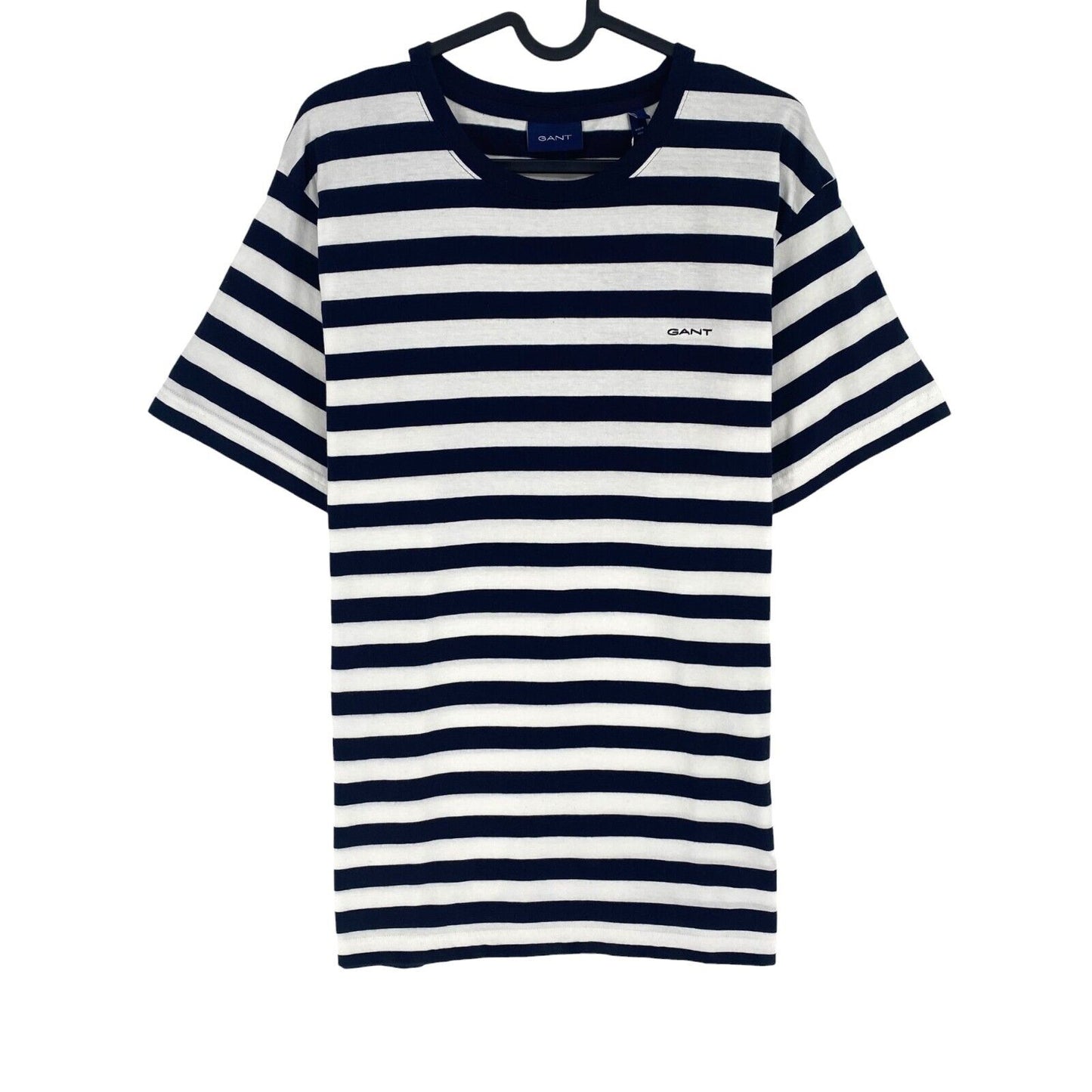 GANT Men Navy Blue Striped Crew Neck Short Sleeves T Shirt Size L