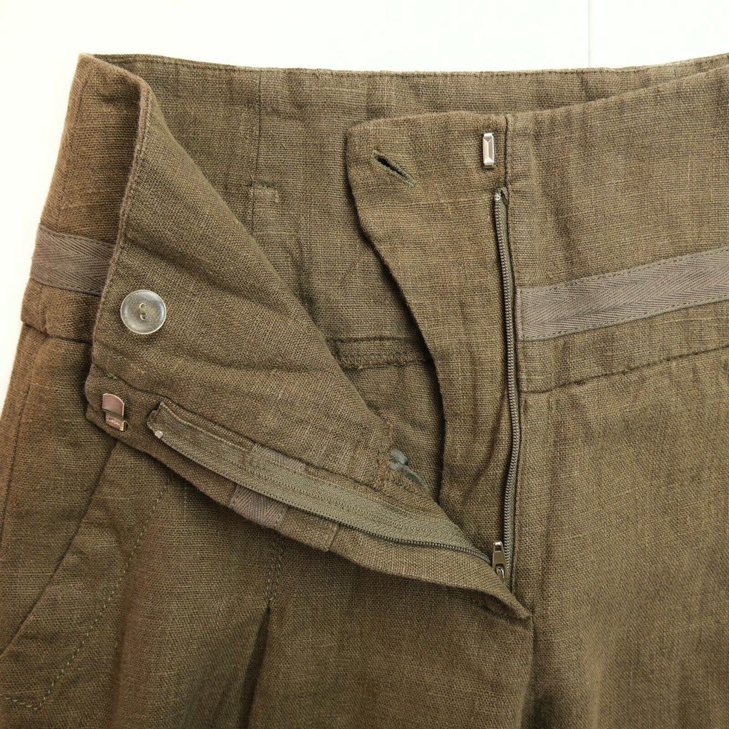 NAF NAF Brown Wide Leg Flared 100% Linen Dress Pants Trousers Size 34