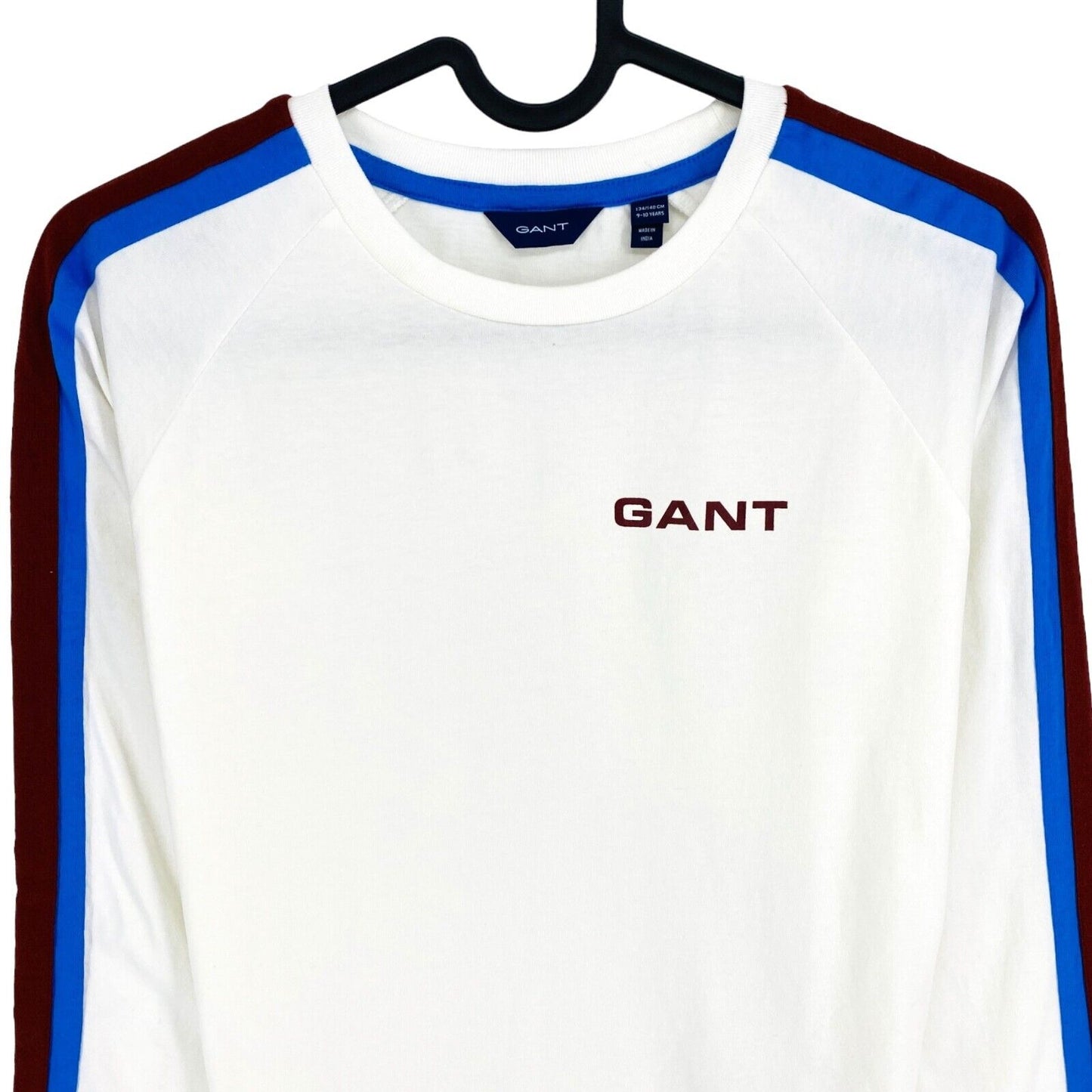 GANT Boys White Stripes Crew Long Sleeves T Shirt Size 9-10 Years 134/140 cm