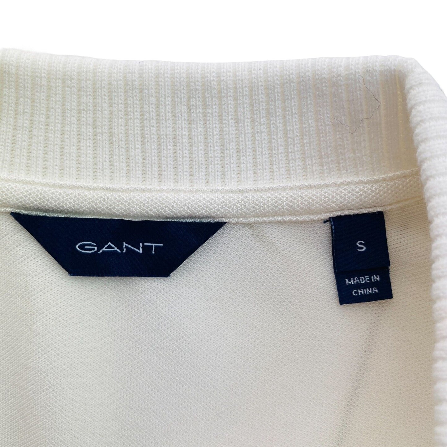 GANT White Collar Detail Pique Polo Shirt Size S