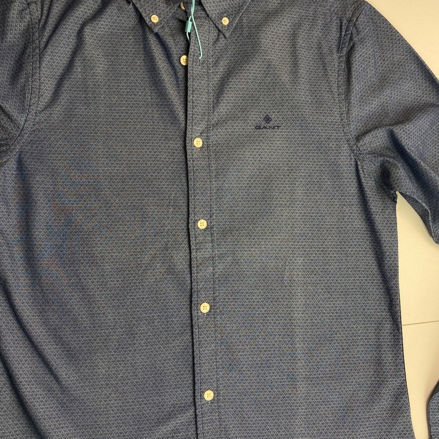 GANT Navy Blue Tech Prep Indigo Dobby Slim Fit Shirt Size S 37/38 15