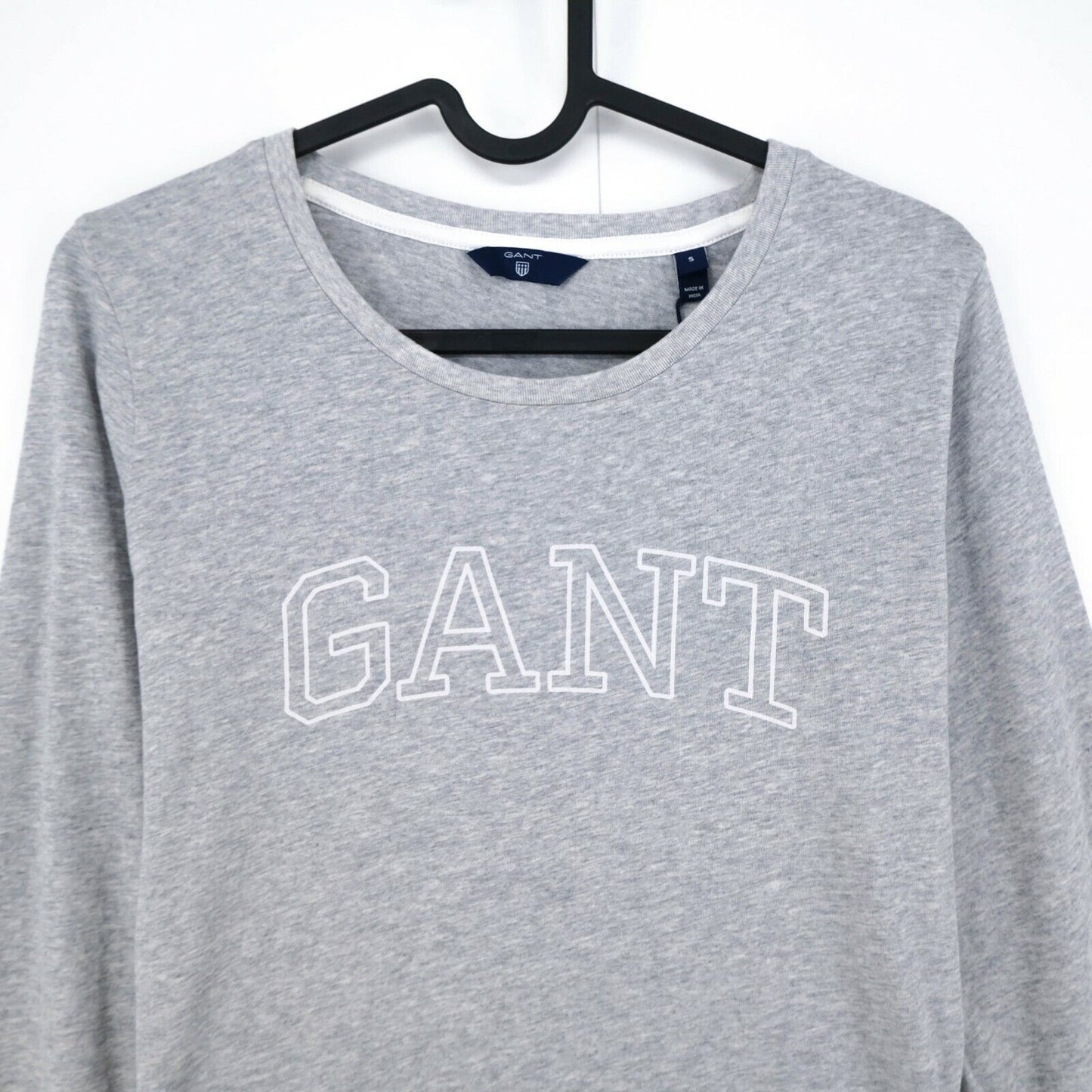 GANT Grey Crew Neck Arch Logo Long Sleeve T Shirt Size S