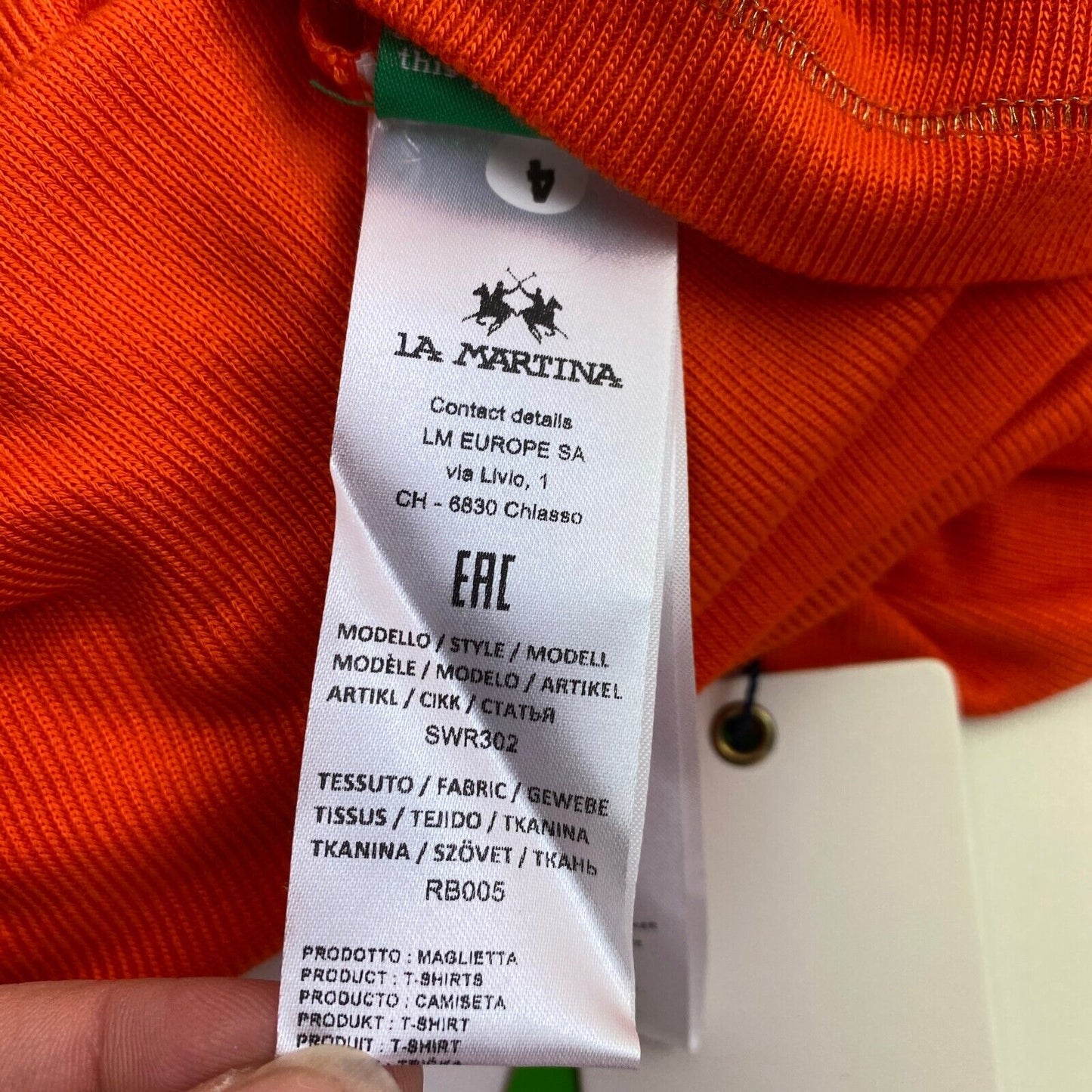 LA MARTINA T-shirt orange à manches longues et col roulé Taille 2 / S