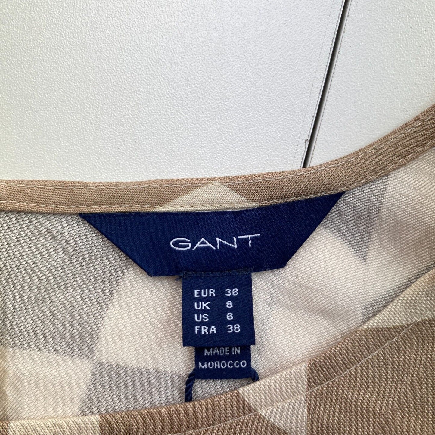 GANT Light Brown Geometric Top Blouse Size EU 36 UK 8 US 6