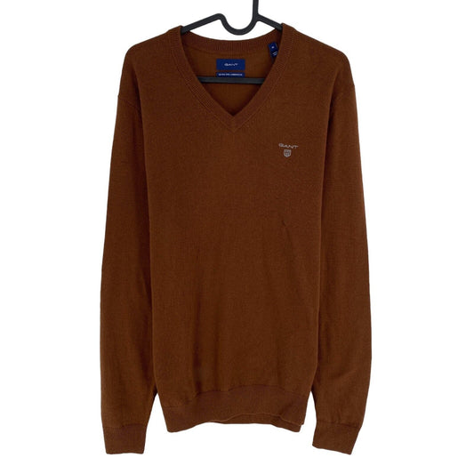 GANT Men Brown 100% Wool V Neck Sweater Pullover Size M