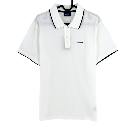 GANT Men White Contrast Tipping Pique Short Sleeve Polo Shirt Size M