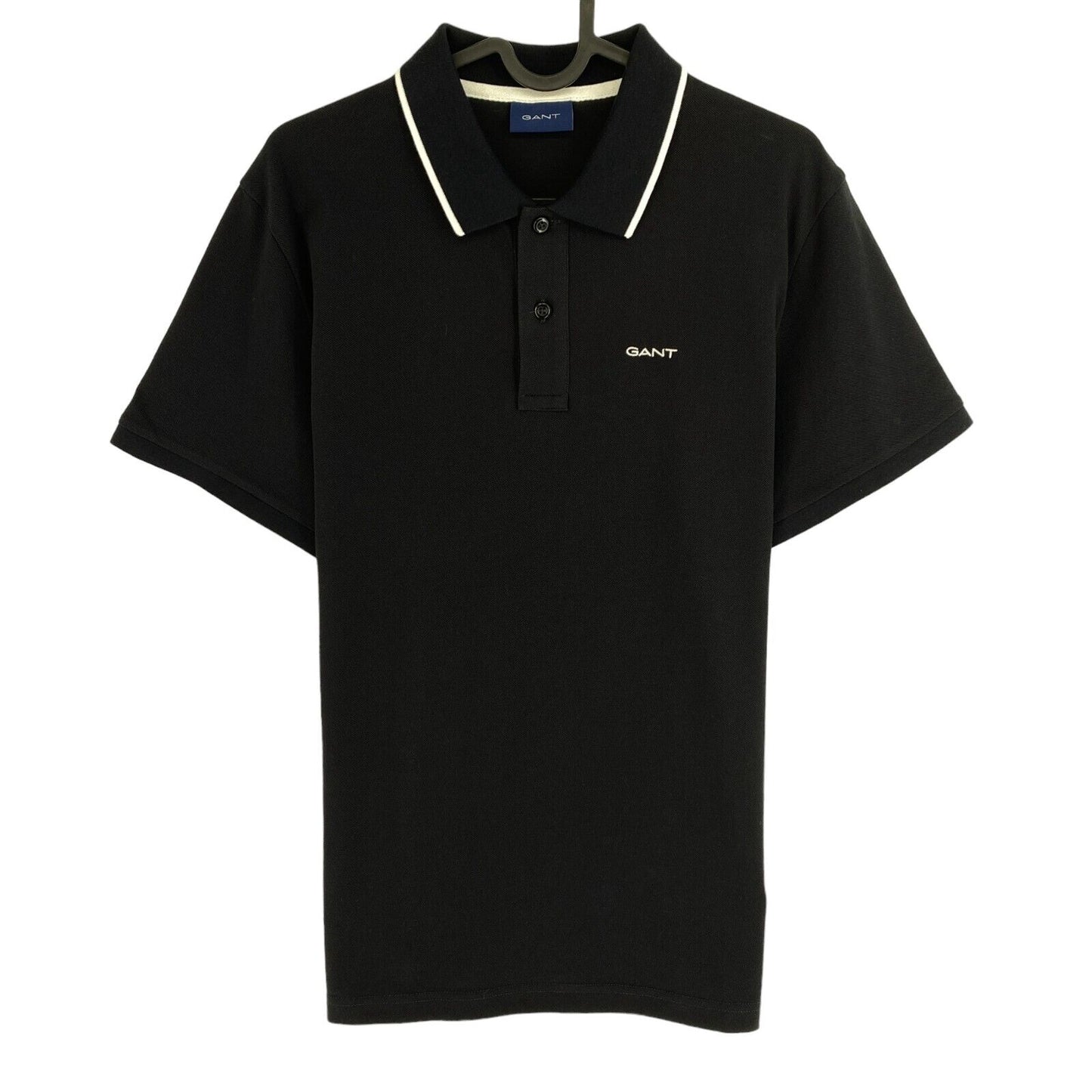 GANT Men Black Contrast Tipping Pique Short Sleeves Polo Shirt Size M