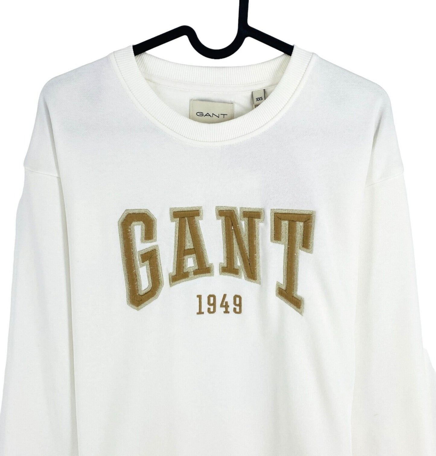 GANT Weißer Pullover mit Rundhalsausschnitt und Logo in entspannter Passform, Größe 2XS XXS