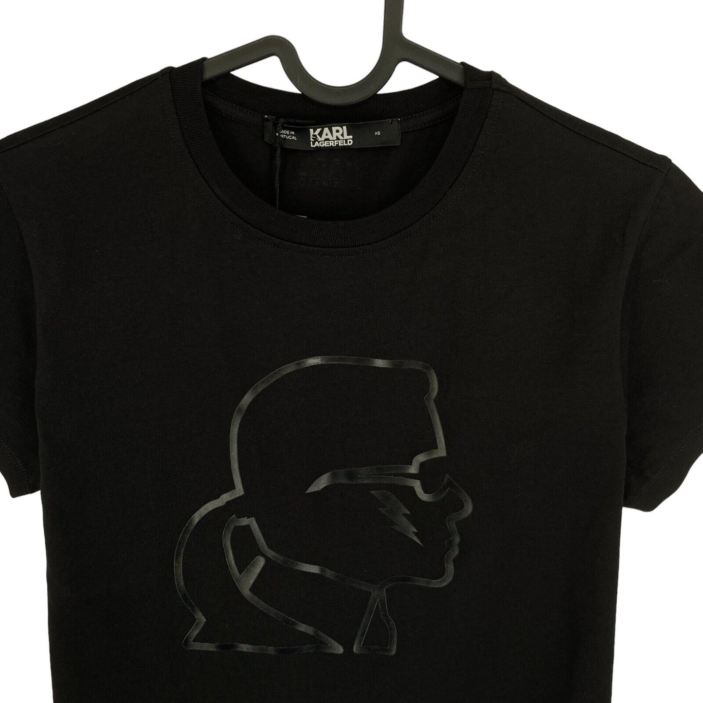 Karl Lagerfeld T-Shirt mit Rundhalsausschnitt, Bouclé, Karl Head, Schwarz, Größe XS