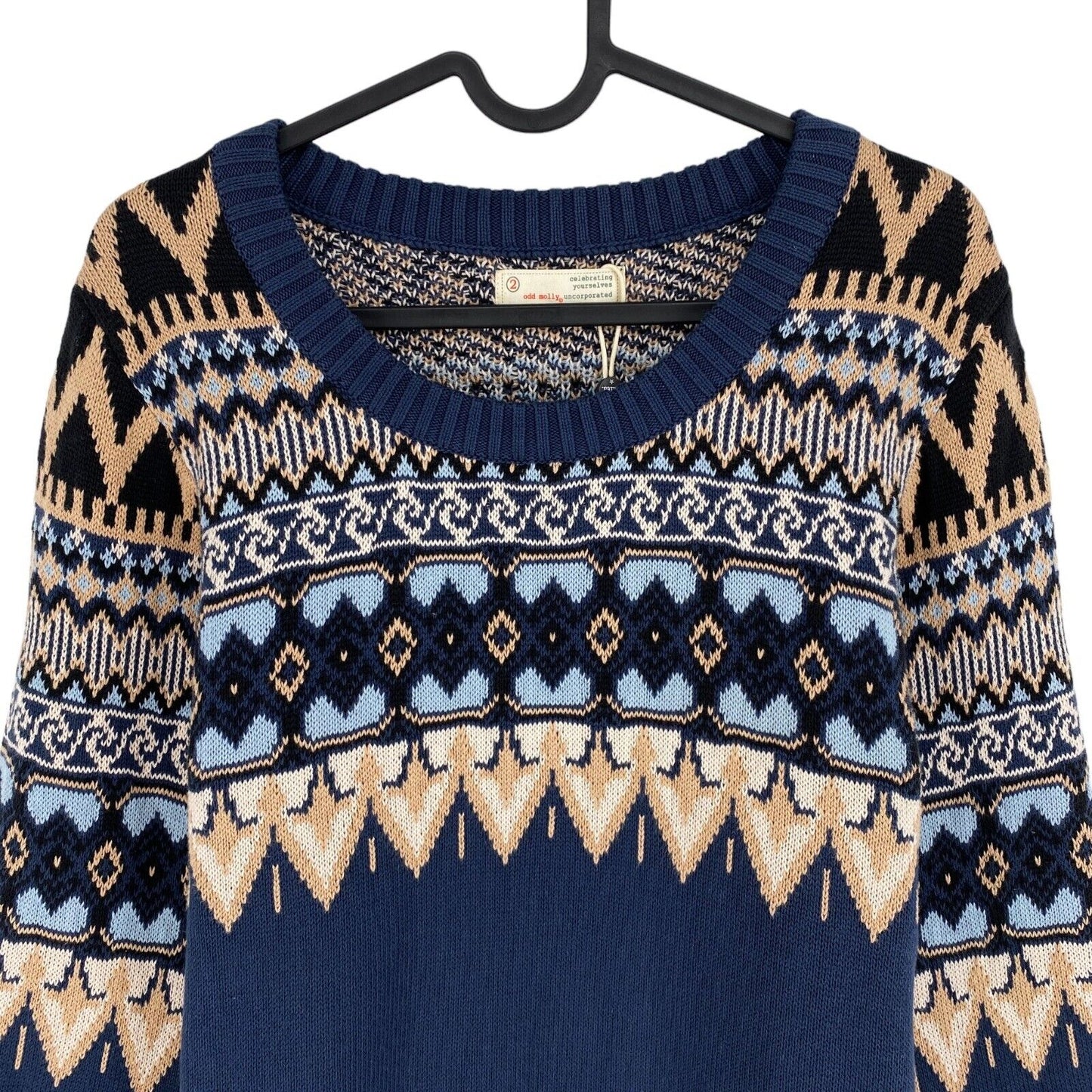 ODD MOLLY Bleu Marine Smilla Tricoté Crew Neck Pull Jumper Taille 2 / S