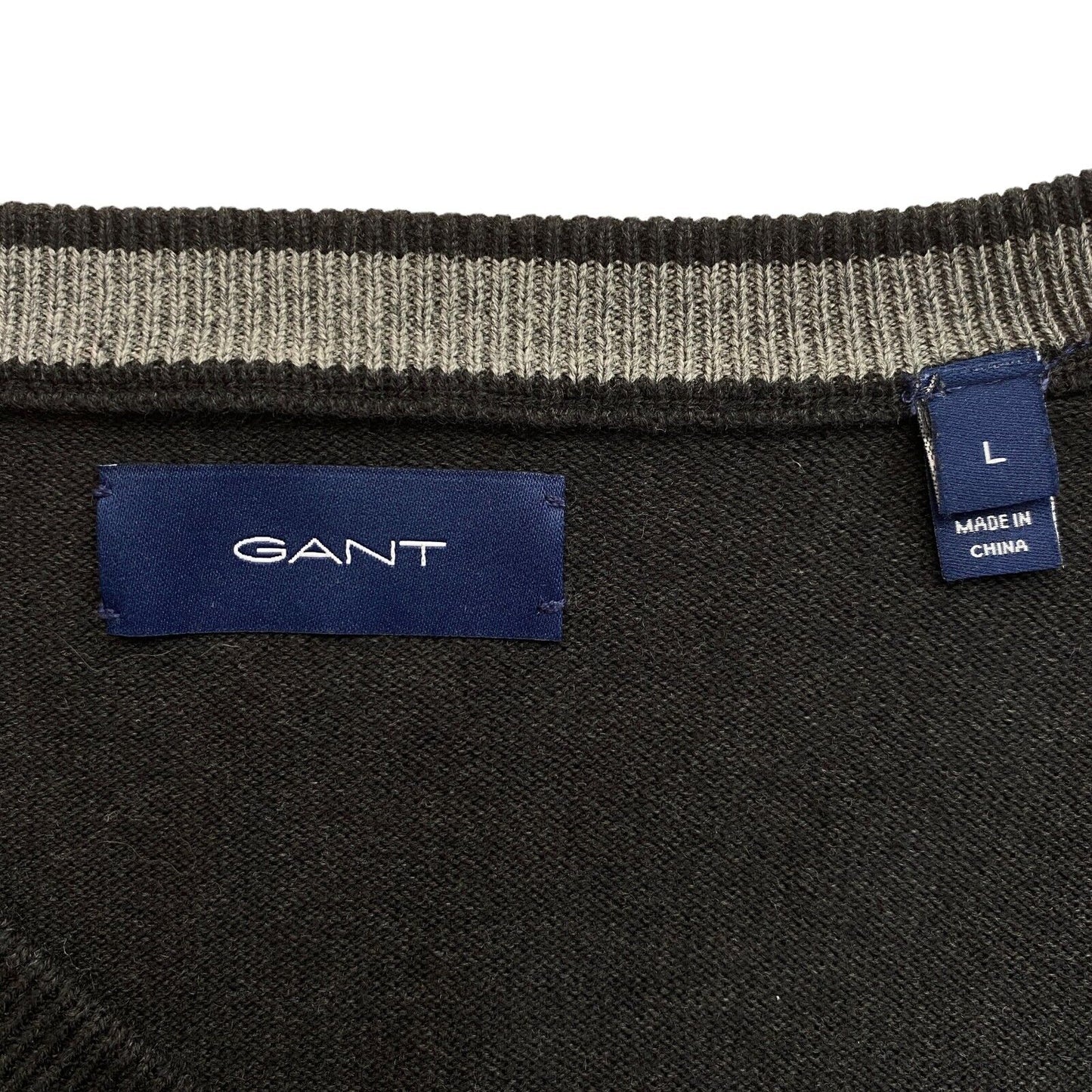 GANT Dark Grey Classic Cotton V Neck Sweater Jumper Size L