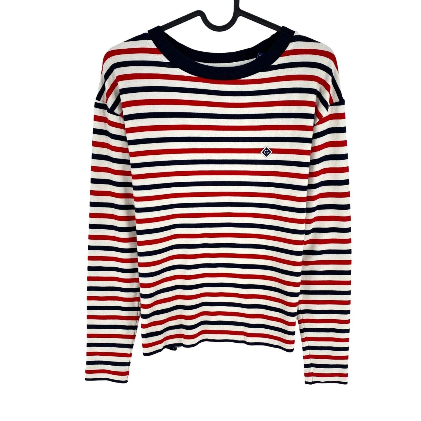 GANT Women Red Icon G Stripe Crew Neck Long Sleeves T Shirt Size M