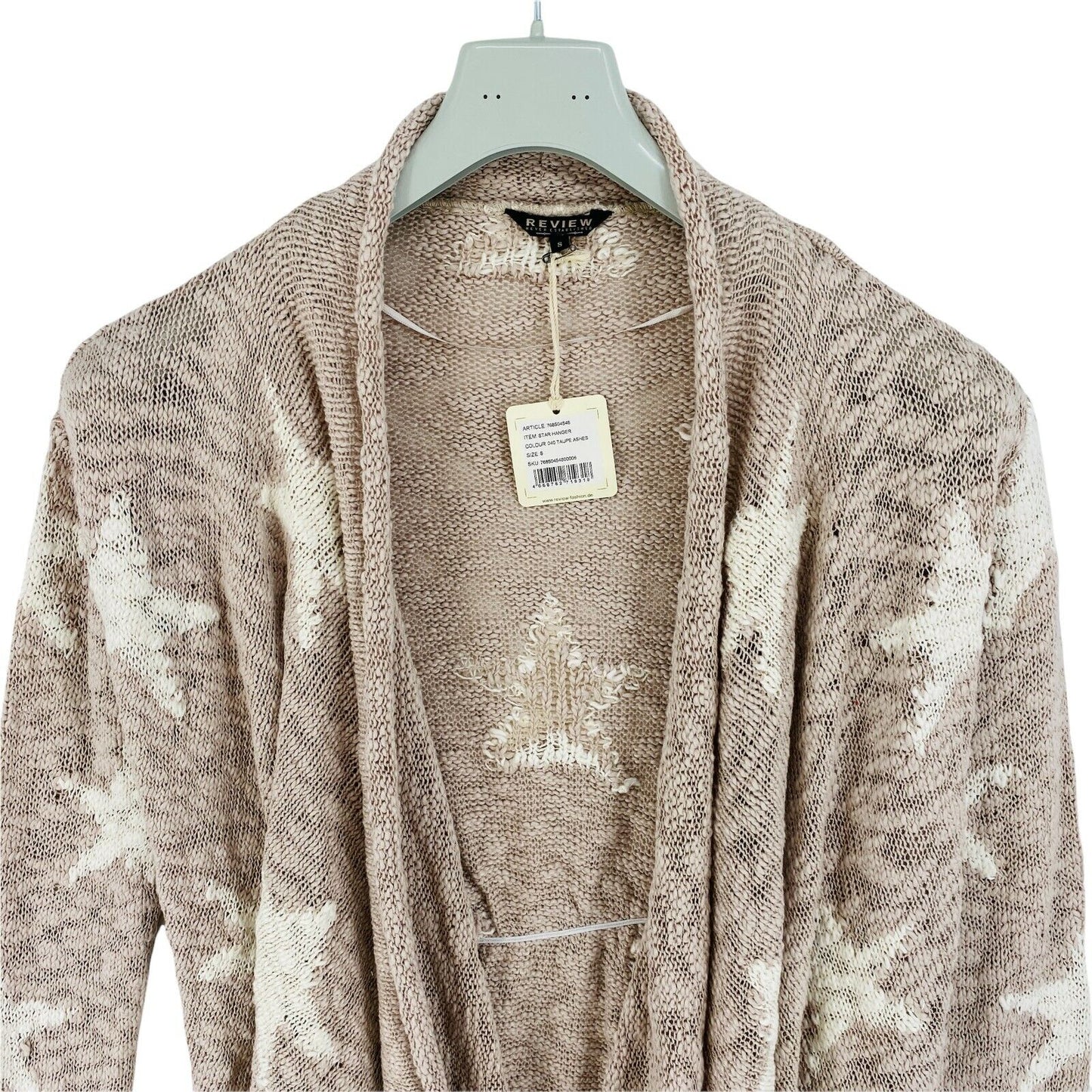 REVIEW Brown Star Hanger V Neck Draped Cardigan Sweater Size S