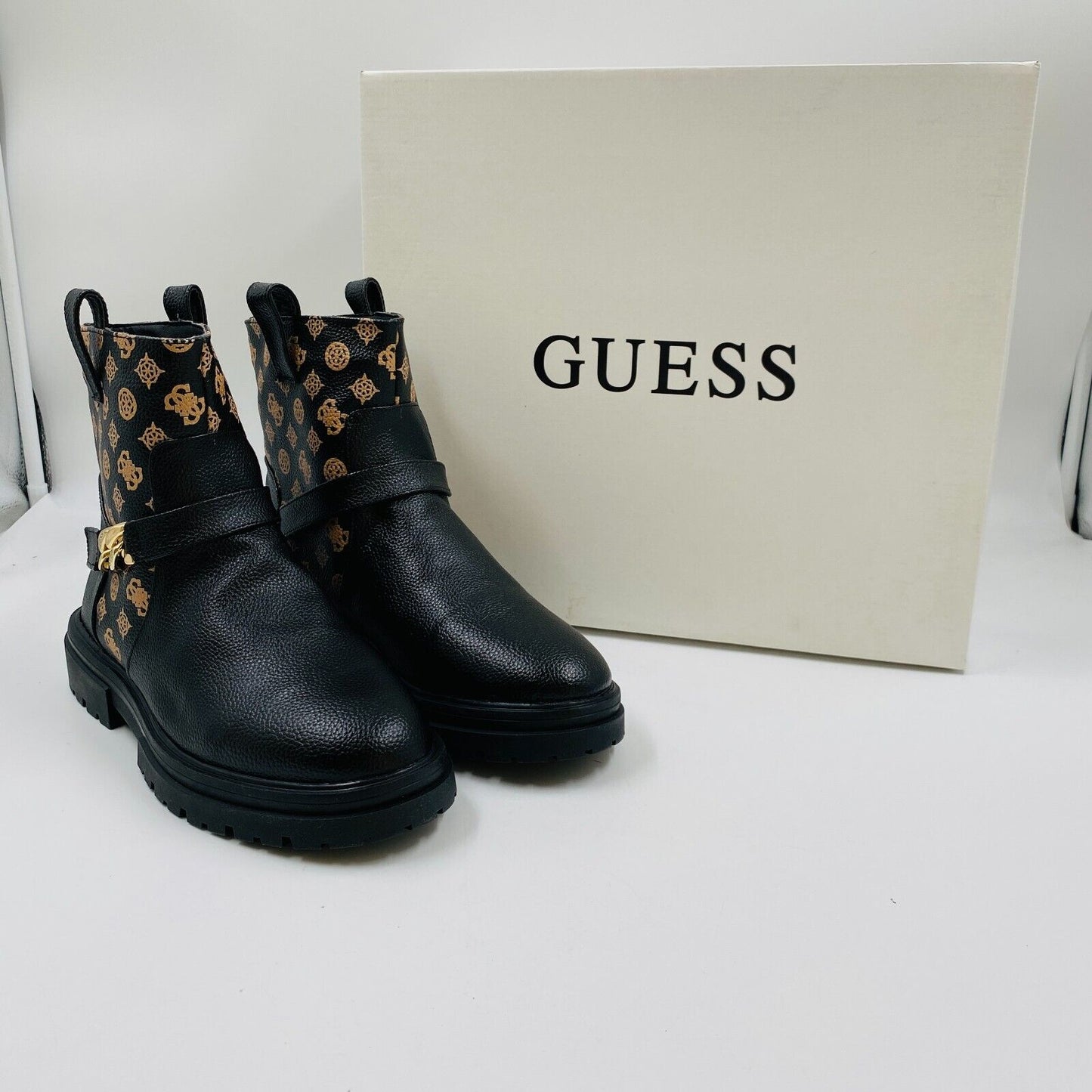 GUESS Women Black Eco Leather Boots Size EU 39 US 8.5 UK 6