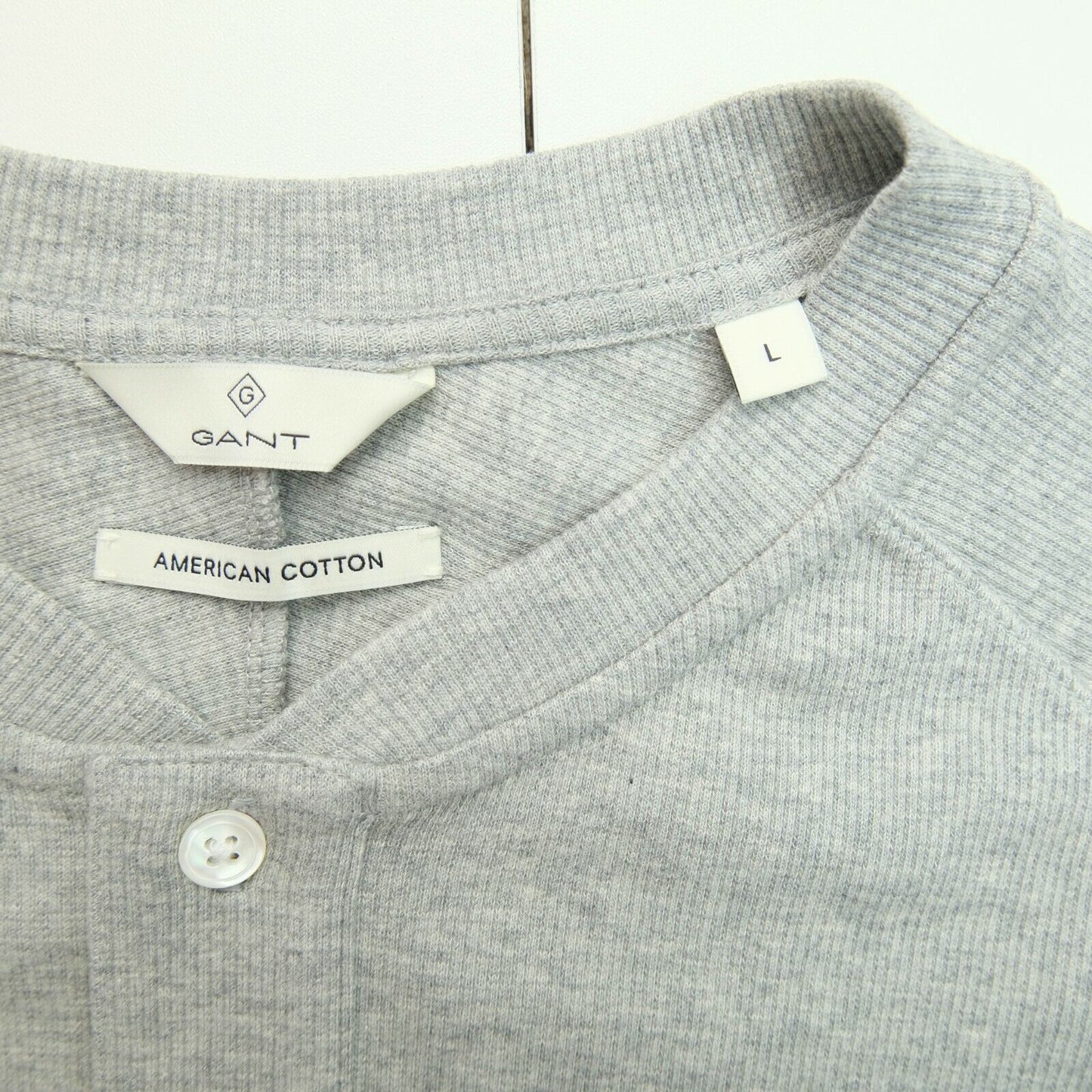 GANT Grey Mercerised Henley Neck T Shirt Size L