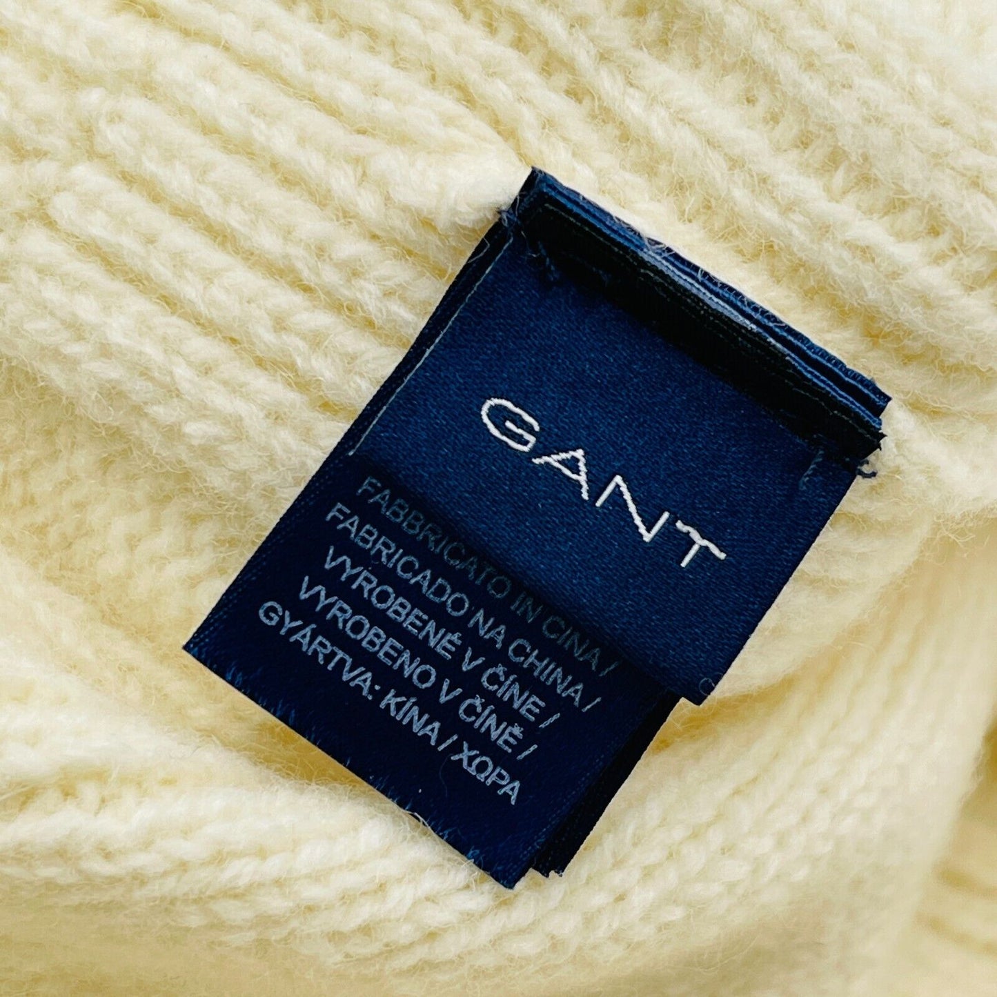 GANT Milk White 100% Wool Chunky Cable Knit Beanie Hat One Size