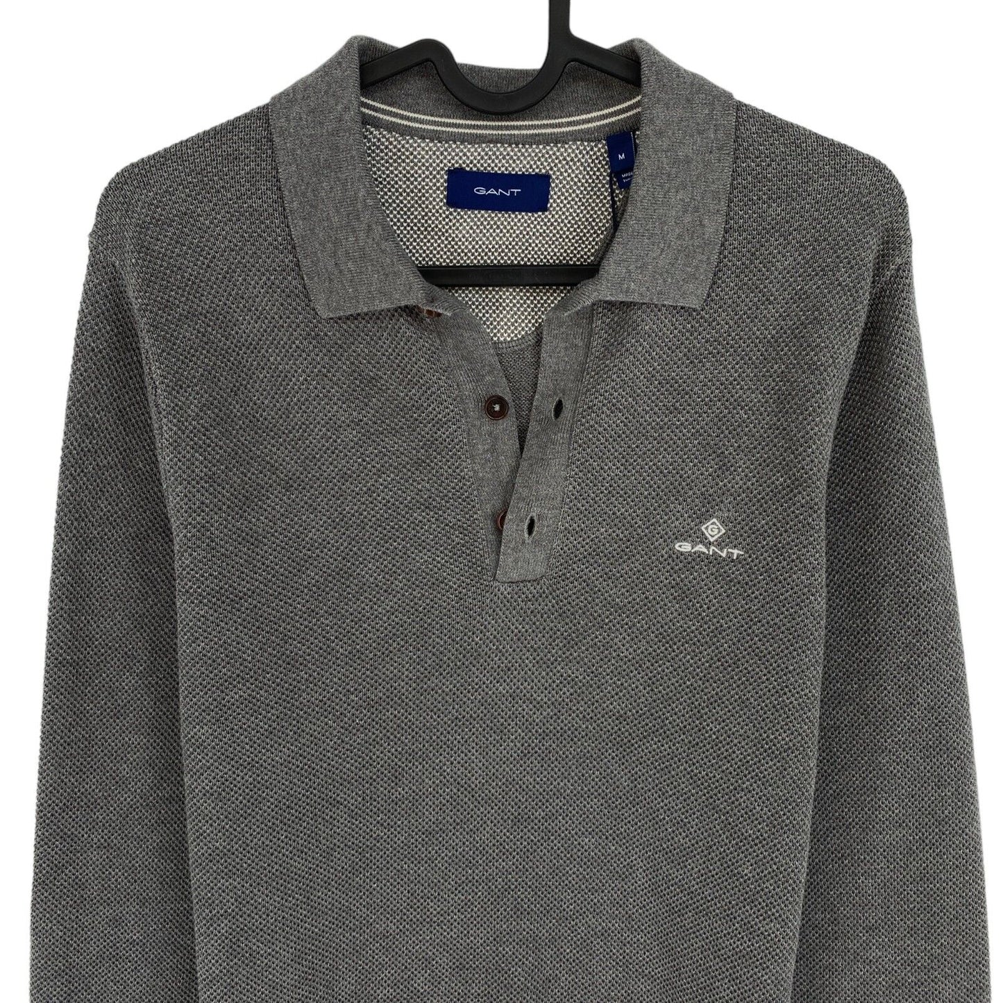 GANT Dark Grey Cotton Pique Polo Sweater Pullover Size M